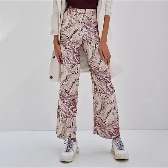 Scotch & Soda Pants - Scotch & Soda Pink Marble Print Pants Edie Wide Leg Size 29, Silk Satin Feel